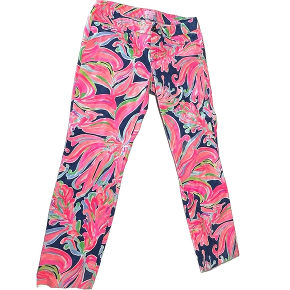 Lilly Pulitzer Kelly Textured Skinny Ankle Pant Women Size 2 Banana Flambe - Picture 1 of 8